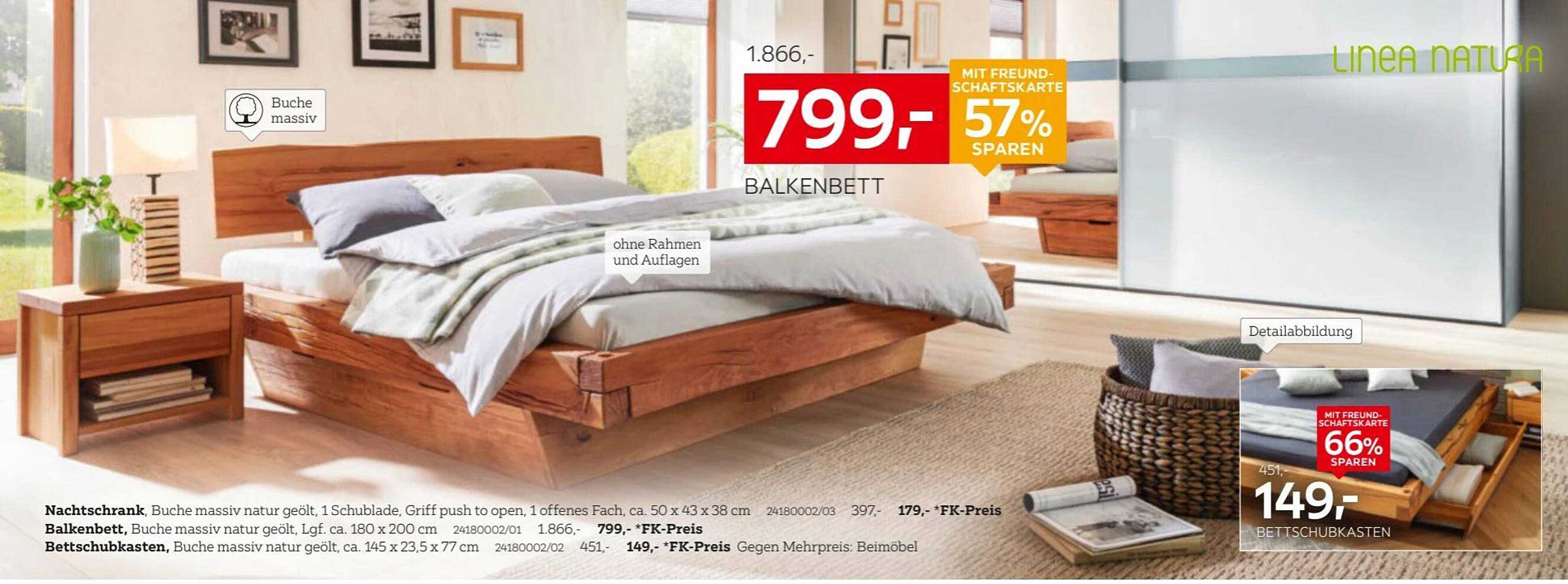 Balkenbett aus massiver Buche - 57% sparen