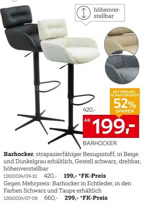 Barhocker, strapazierfähiger Bezug, höhenverstellbar