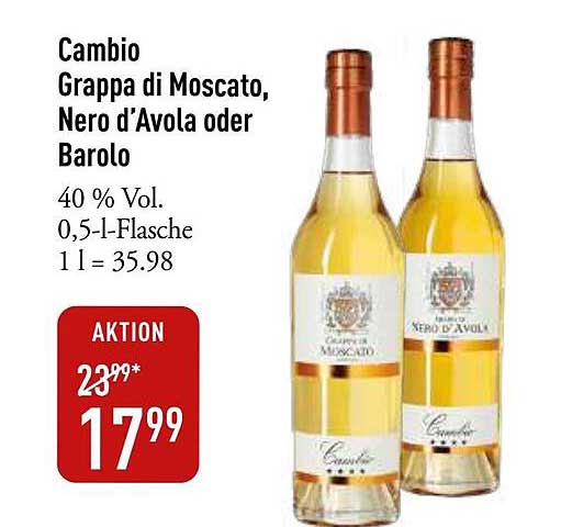 Cambios Grappa di Moscato, Nero d’Avola oder Barolo