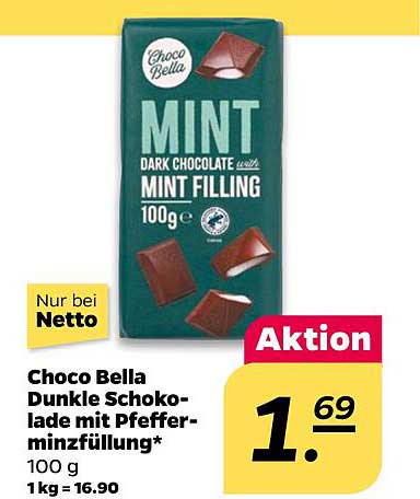 Choco Bella Dunkle Schokolade mit Pfefferminzfüllung 100g