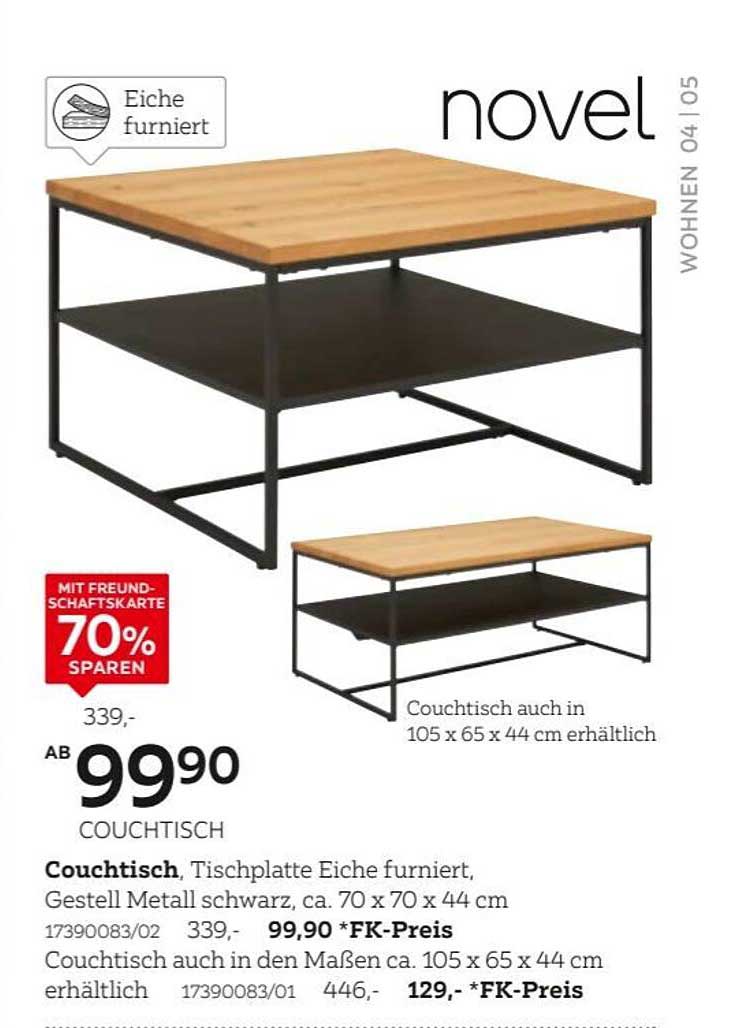 Couch Tisch aus Eiche mit schwarzem Metallgestell