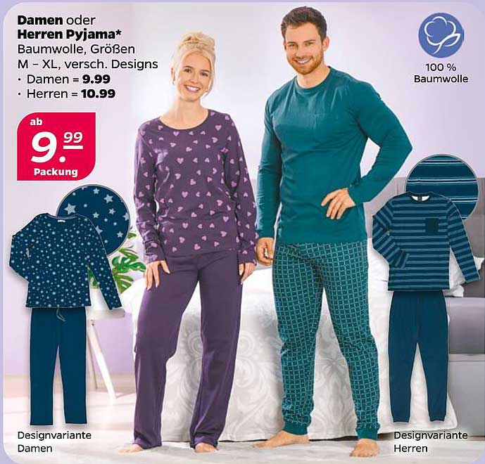 Damen oder Herren Pyjama* - Baumwolle, Größen M - XL, verschiedene Designs
