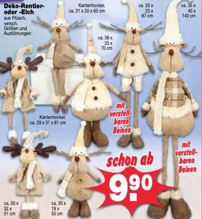Deko-Rentier oder -Elch aus Plüsch, verschiedene Größen und Ausführungen
