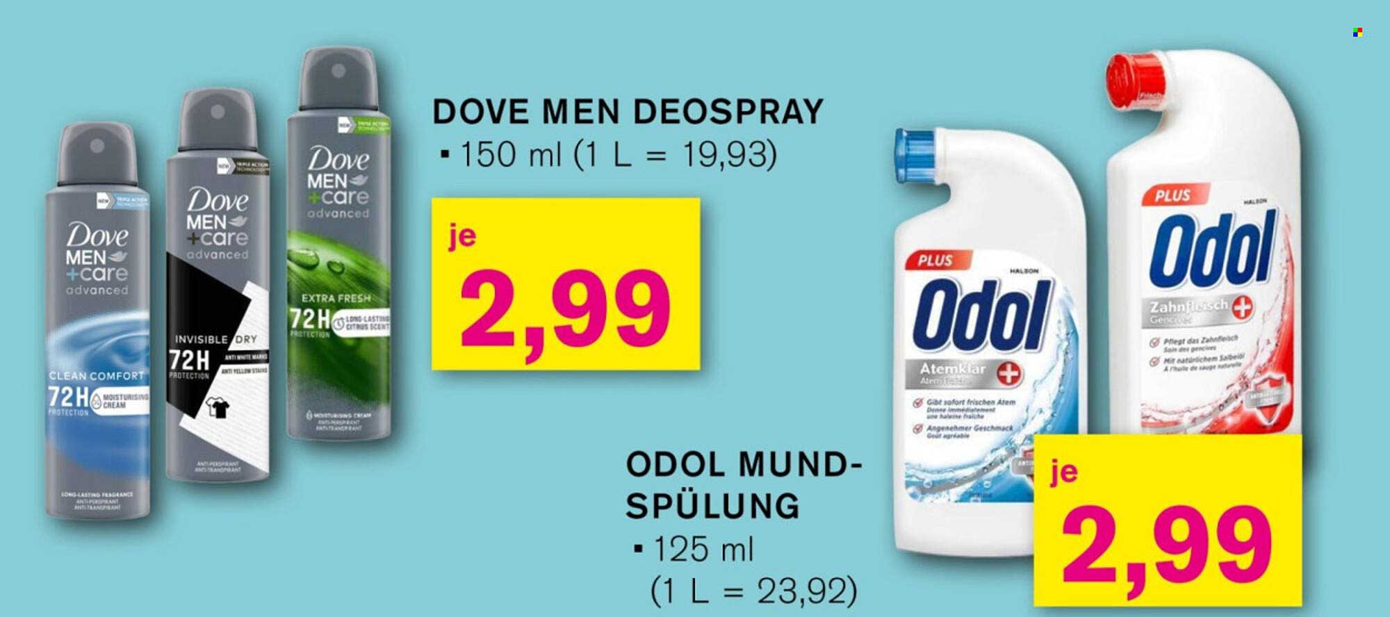 DOVE MEN DEOSPRAY und ODOL MUNDSPÜLUNG je 2,99