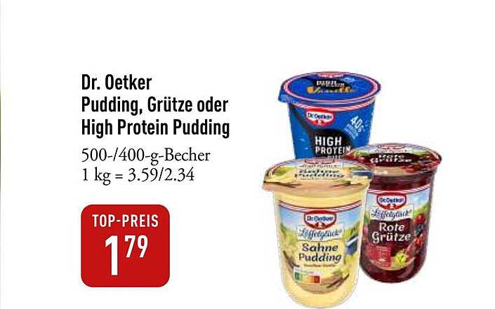 Dr. Oetker Pudding, Grütze oder High Protein Pudding 500/400-g-Becher