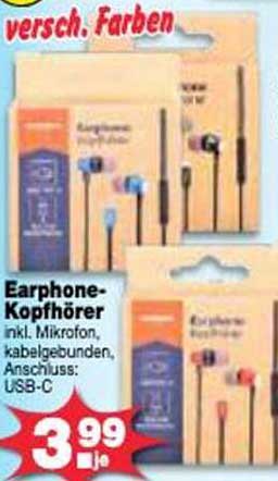Earphone-Kopfhörer inkl. Mikrofon, kabelgebunden, Anschluss: USB-C