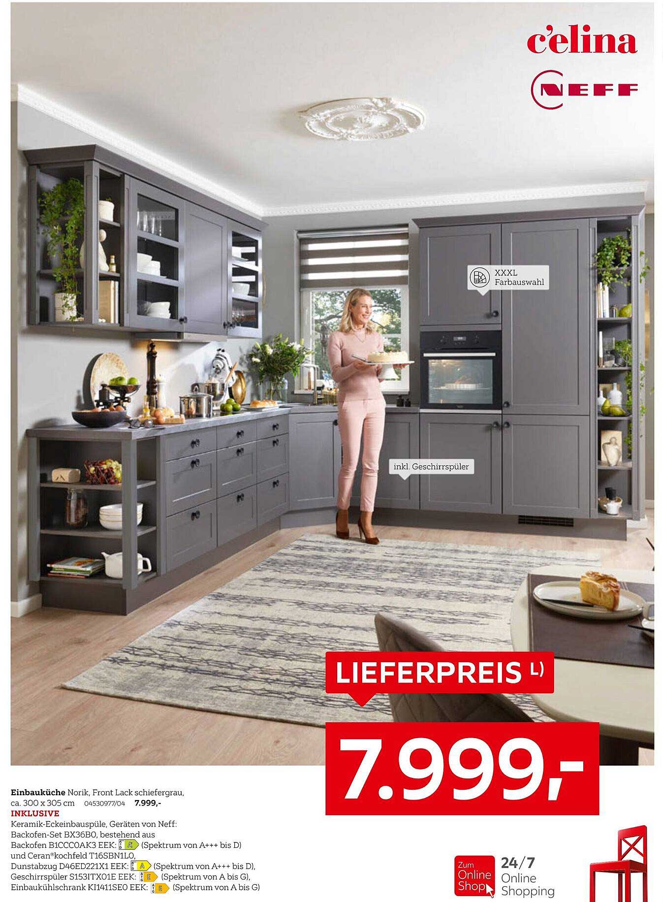 Einbauküche Norik in schiefergrau mit praktischen Geräten von Neff
