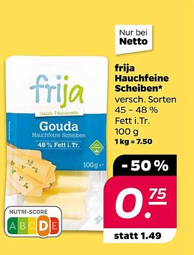 frija Hauchefine Scheiben Gouda 100 g - 50 % Rabatt