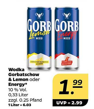 Gorbatschow Lemon oder Energy - 0,33 Liter Dosen