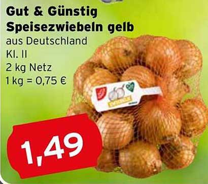 Gut & Günstig Speisezwiebeln gelb aus Deutschland Kl. II 2 kg Netz