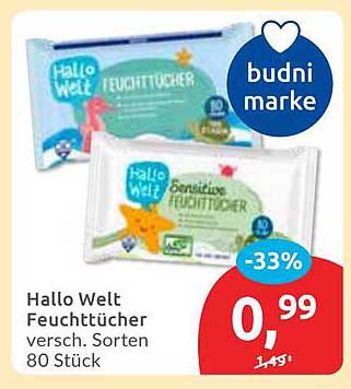 Hallo Welt Feuchttücher 80 Stück - jetzt nur 0,99 €