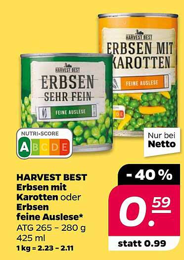 HARVEST BEST Erbsen mit Karotten oder Erbsen feine Auslese