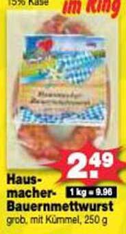 Hausmacher-Bauernmettwurst grob, mit Kümmel, 250 g