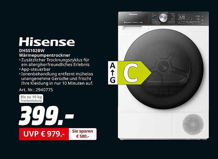 Hisense DHS5102BW Wärmepumpentrockner