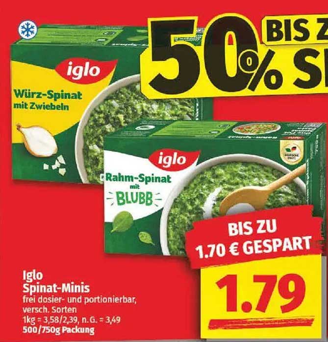 Iglo Spinat-Minis – Würz- und Rahm-Spinat mit Zwiebeln