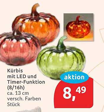 Kürbis mit LED und Timer-Funktion (8/16h) ca. 13 cm versch. Farben Stück