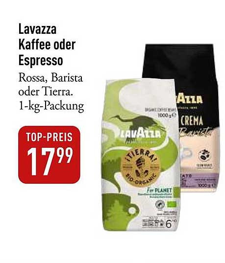 Lavazza Kaffee oder Espresso Rossa, Barista oder Tierra. 1-kg-Packung