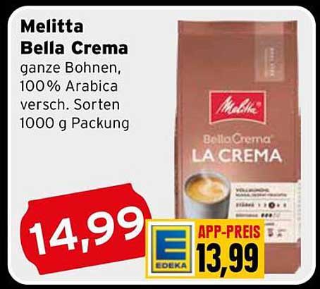 Melitta Bella Crema, ganze Bohnen, 100% Arabica, 1000 g Packung