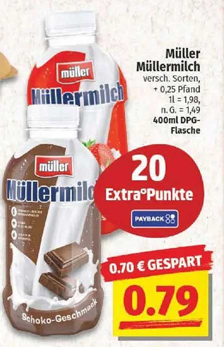 Müller Müllermilch verschiedene Sorten 400ml DPG-Flasche