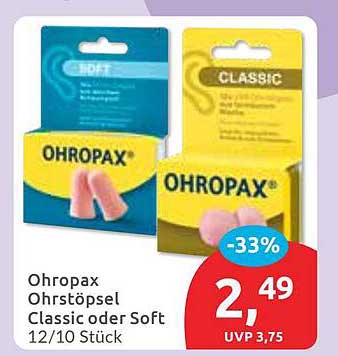 Ohropax Ohrstöpsel Classic oder Soft 12/10 Stück