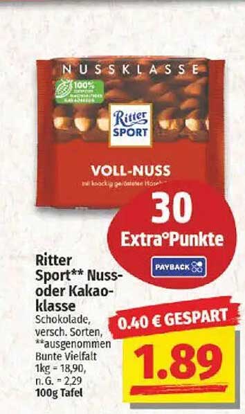 Ritter Sport Nussklasse Voll-Nuss Schokolade