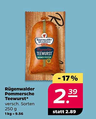 Rügenwalder Pommersche Teewurst - Grünem Pfeffer 250 g