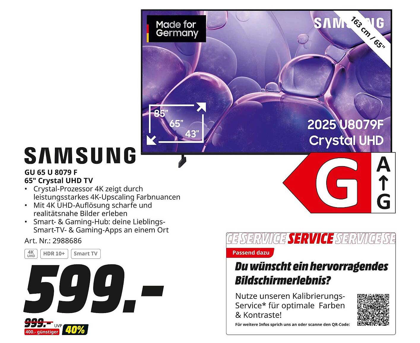 Samsung GU 65 U 8079 F 65" Crystal UHD TV