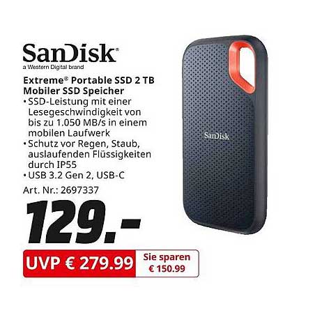 SanDisk Extreme® Portable SSD 2 TB Mobiler SSD Speicher