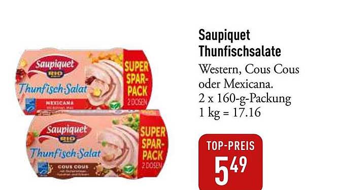 Saupiquet Thunfischsalate Western, Cous Cou oder Mexicana - Super Spar-Pack