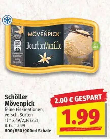 Schöller Mövenpick Bourbon Vanille Eiskreation, 800/850/900ml Schale