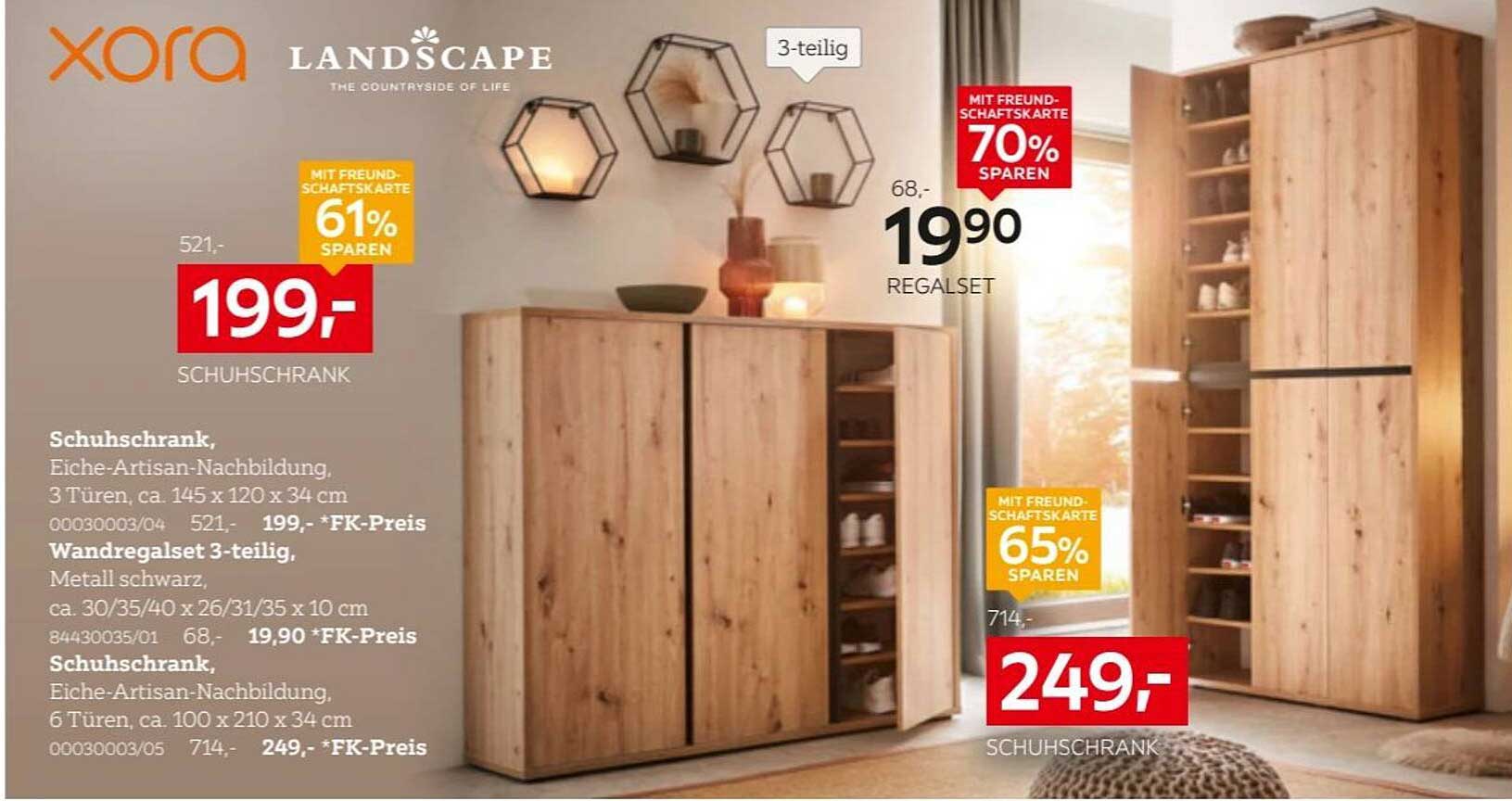 Schuhschrank, Eiche-Artisan-Nachbildung, 3 Türen, 145 x 120 x 34 cm