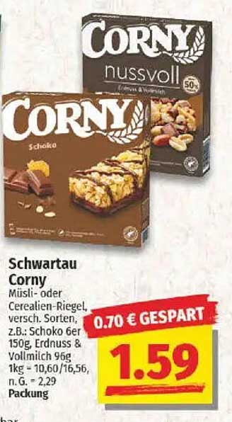 Schwartau Corny Müsli- oder Cerealien-Riegel, verschiedene Sorten