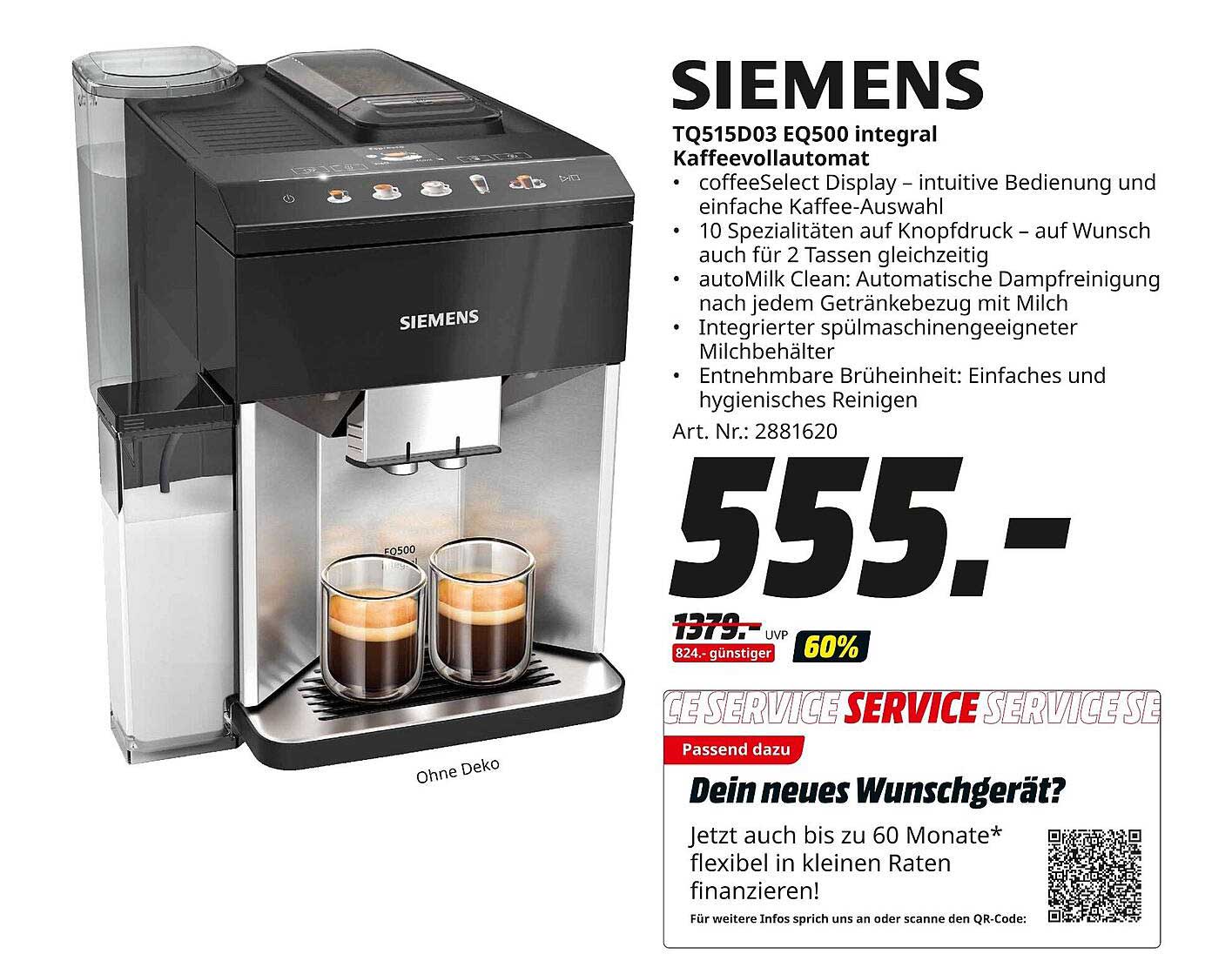 SIEMENS TQ515D03 EQ500 integral Kaffeevollautomat