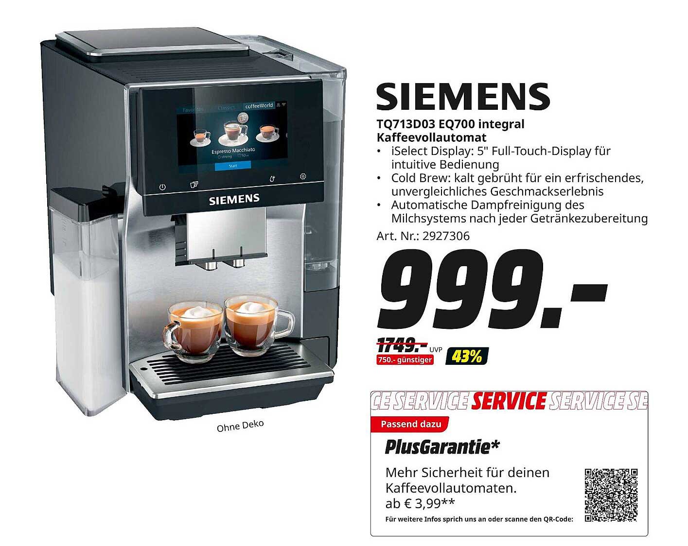 SIEMENS TQ713D03 EQ700 integral Kaffeevollautomat