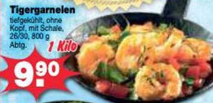 Tigergarnelen tiefgefroren, ohne Kopf, mit Schale, 26/30, 800 g Abtropfgewicht