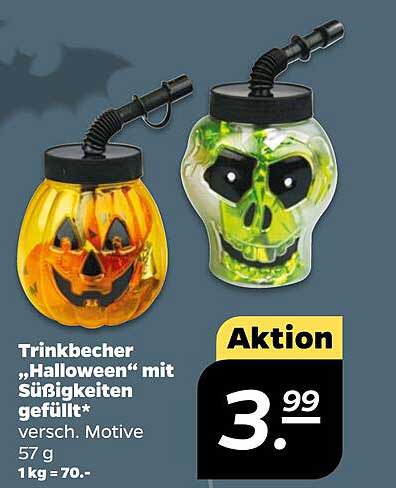 Trinkbecher "Halloween" mit Süßigkeiten gefüllt