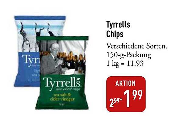 Tyrrells Chips - Verschiedene Sorten. 150-g-Packung