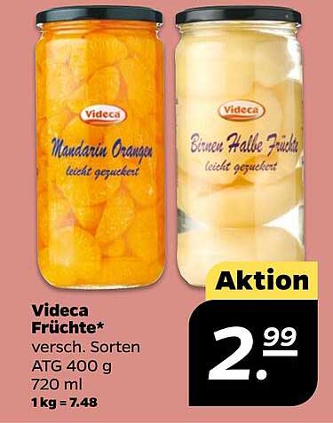 Videca Früchte - Mandarin Orangen und Birnen Halbfrüchte