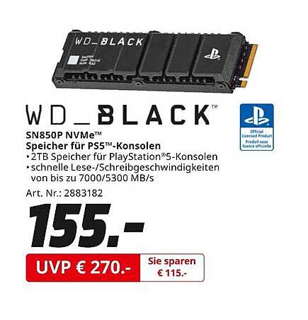 WD_BLACK SN850P NVMe Speicher für PS5-Konsolen - 2TB