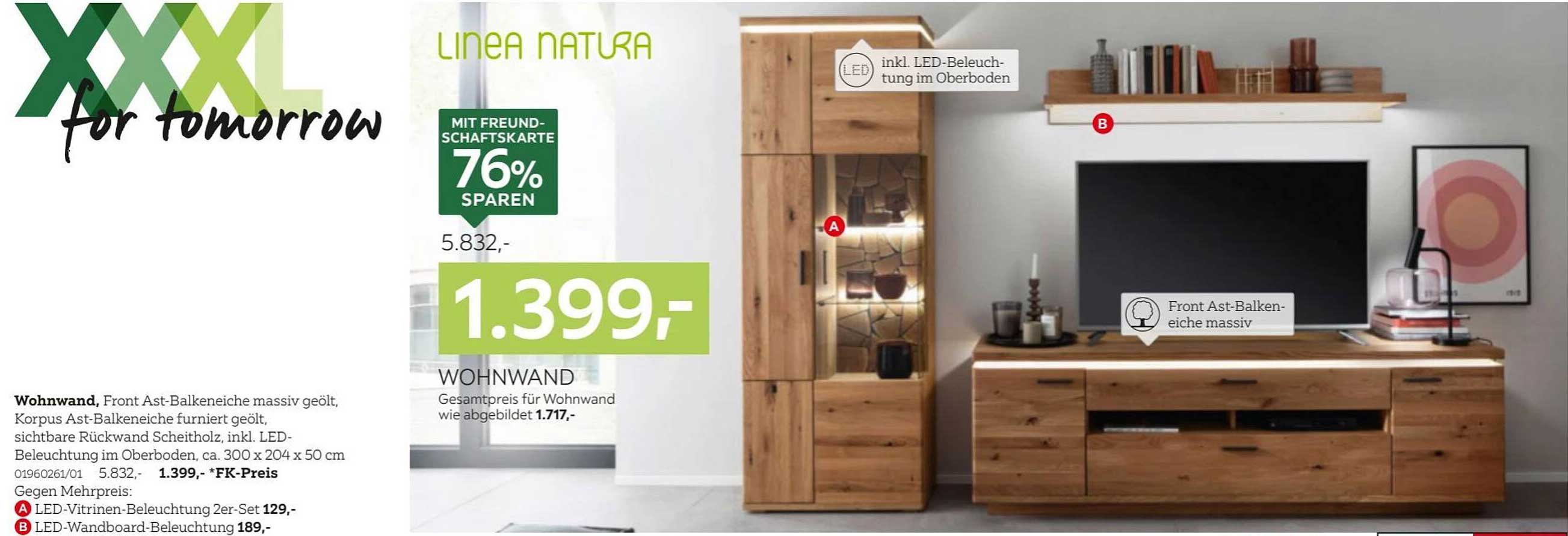 Wohnwand LINEA NATURA mit LED-Beleuchtung