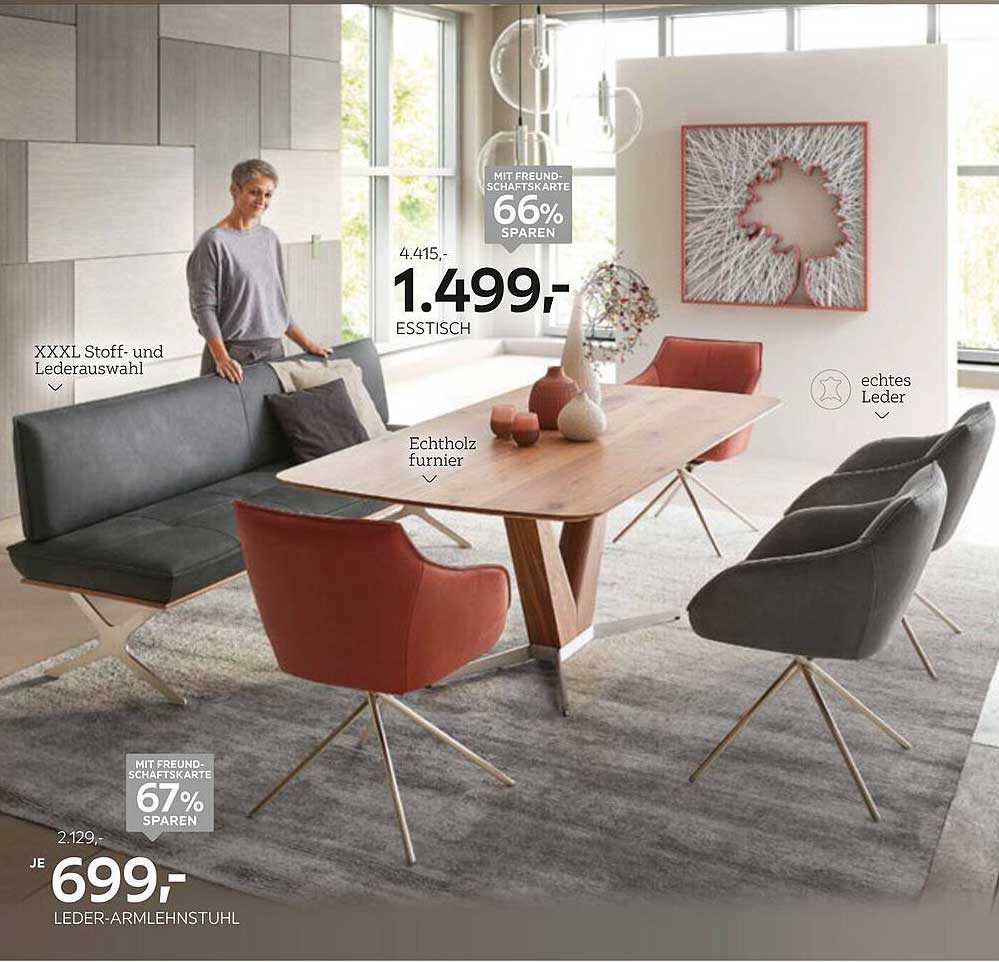XXXL Esstisch aus Echtholz furniert mit Stoff- und Lederwahl