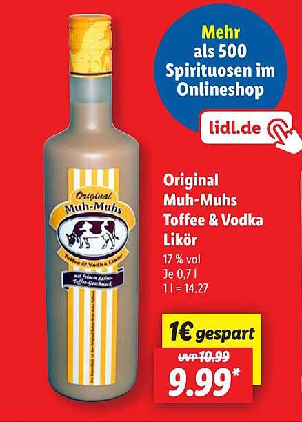 Original Muh-Muhs Toffee &amp; Vodka Likör Angebot bei Lidl