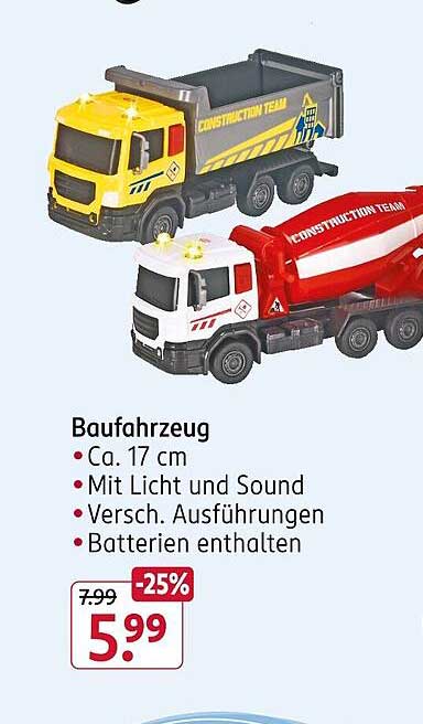 Baufahrzeug - Ca. 17 cm - Mit Licht und Sound