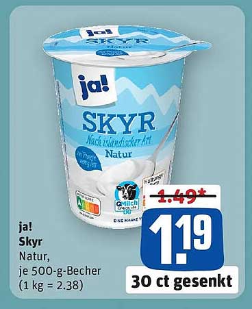 ja! Skyr Natur, je 500-g-Becher