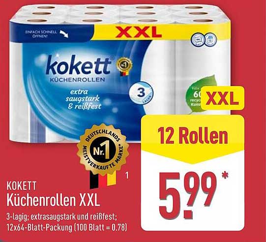 Kokett Küchenrollen XXL – extra saugstark und reißfest