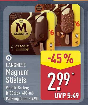 LANGNESE Magnum Stieleis – 6 Stück, 600 ml