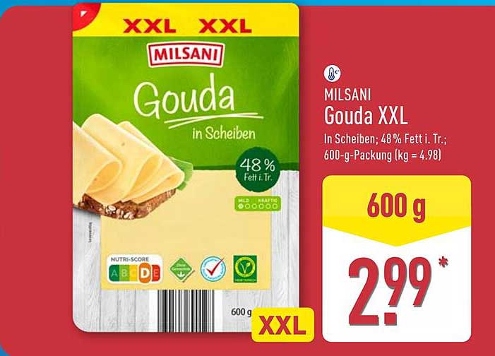 Milsani Gouda Xxl In Scheiben 600 G Angebot Bei Aldi Nord 