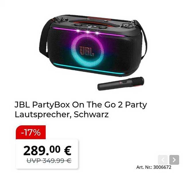 JBL PartyBox On The Go 2 Party Lautsprecher, Schwarz