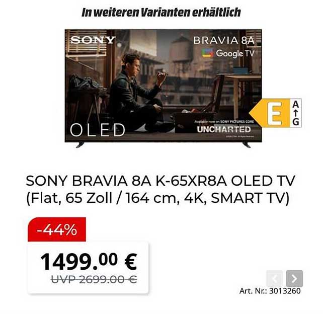 SONY BRAVIA 8A K-65XR8A OLED TV (Flat, 65 Zoll / 164 cm, 4K, SMART TV)