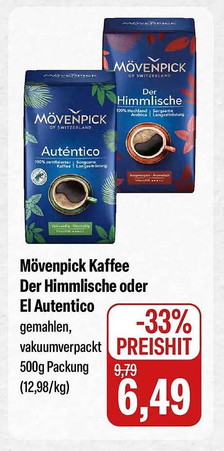 Mövenpick Kaffee Der Himmlische oder El Autentico gemahlen, vakuumverpackt 500g Packung (12,98/kg)